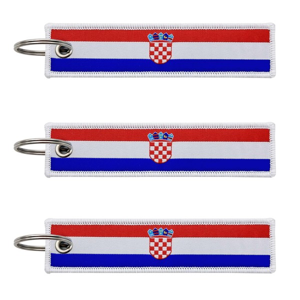 LLBFHH 3 Pcs Croatia Croatian Country Flag Keychain,Woven label Key