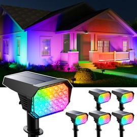 6 Pack Color Changing Solar Powered Outdoor Spot Lights Outside Landscape Waterproof 24 LEDs Spotlights Dusk to Dawn for House Yard Tree, Garden, Statues, 8 Colorful Modes, Accent Decorative Lighting