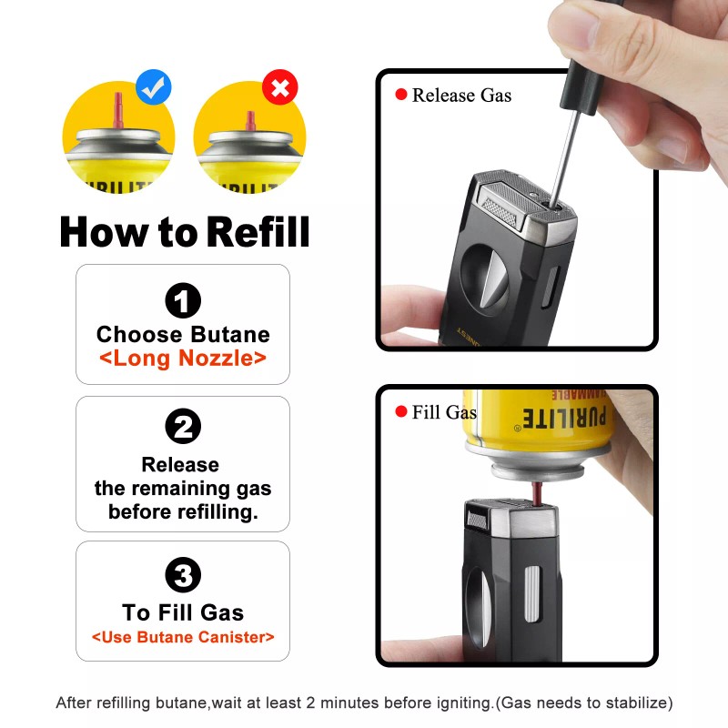 Torch Cigar Lighter Built-in V Cigar Cutter Refillable Butane Torch