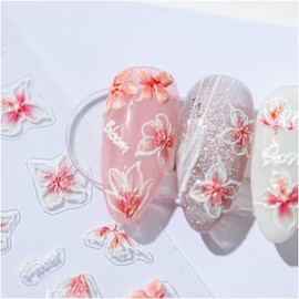 COLORBIRD Nail Seal, Plump Flower, Nail Parts, Flower, Floral Pattern, 3D, White, Pink, Sheer