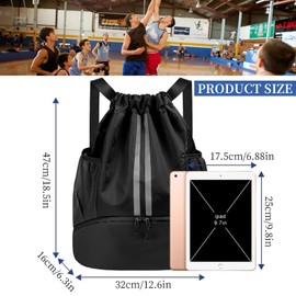 Sports Ball Bags with Dry Wet Separation Shoe Compartment, Water Resistant Drawstring Gym Bag Backpack, Side Mesh Pockets Gym Bag, Cricket Football Rugby Basketball Volleyball Backpack (LBE)