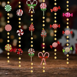 Vomika 3PCS Candy Party Decorations, Sweet Candy Cane Lollipop Garland, Paper Hanging Streamer Banner, for Christmas Tree Fireplace Holiday Home Party Supplies
