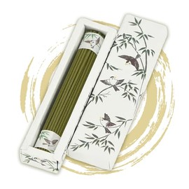 Hasegawa Incense Sticks - 50 Sticks ENGIMONO Bamboo Sparrow: Crisp Green Bamboo Scent with Charming Sparrow & Bamboo Design & Matching Washi Wrap Packaging, 20-25 Min Burn