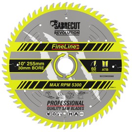 1 x SCCSW25560 SabreCut 255mm 60T x 30mm Bore Fineline Thin Kerf Wood Plywood MDF Chipboard Cross Cutting and Rip Cutting Circular Saw Blade