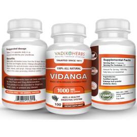 Vadik Herbs Certified Organic Vidanga (Embelia Ribes) | 100 Vegi Capsules | Excellent for Skin Conditions, Intestinal Cleanser | Safety Tested | Trusted Since 1971