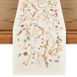 Artoid Mode Floral Leaves Fall Table Runner, Wild Flowers and Grasses Seasonal Autumn Kitchen Dining Table Decoration for Home Party Decor 13x72 Inch