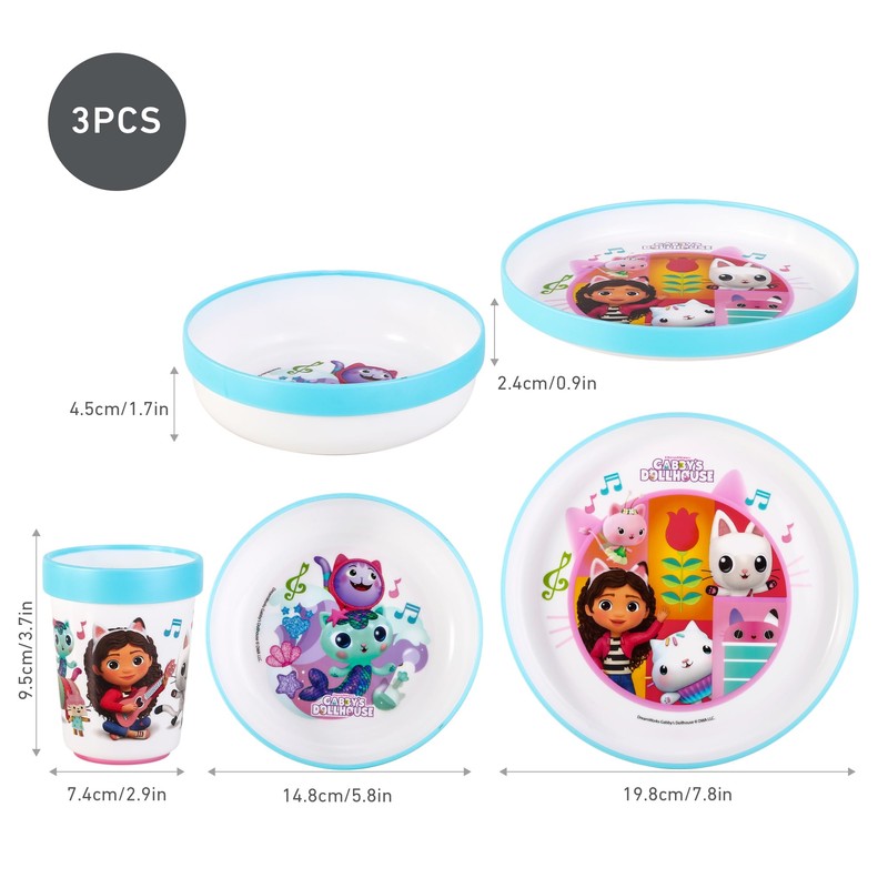 Gabby's Dollhouse 3pcs Bicolor Premium Kids Childrens Dinner Tableware Set