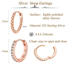 Bewenda Earrings 925 Silver Hoop Earrings, 2 Pairs Small Hoop Earrings Set, 925 Sterling Silver Earrings Hoop Earrings for Women Girls, Nickel-Free Hypoallergenic Sleeping Cartilage Round Huggie