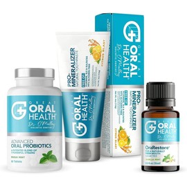 Great Oral Health The Top Trio for Oral Hygiene & Healthy Gums: Oral Probiotics, Remineralizing Toothpaste and Essential Oil Blend Kit Mint - Flavor: With Strawberry Oral Probiotics