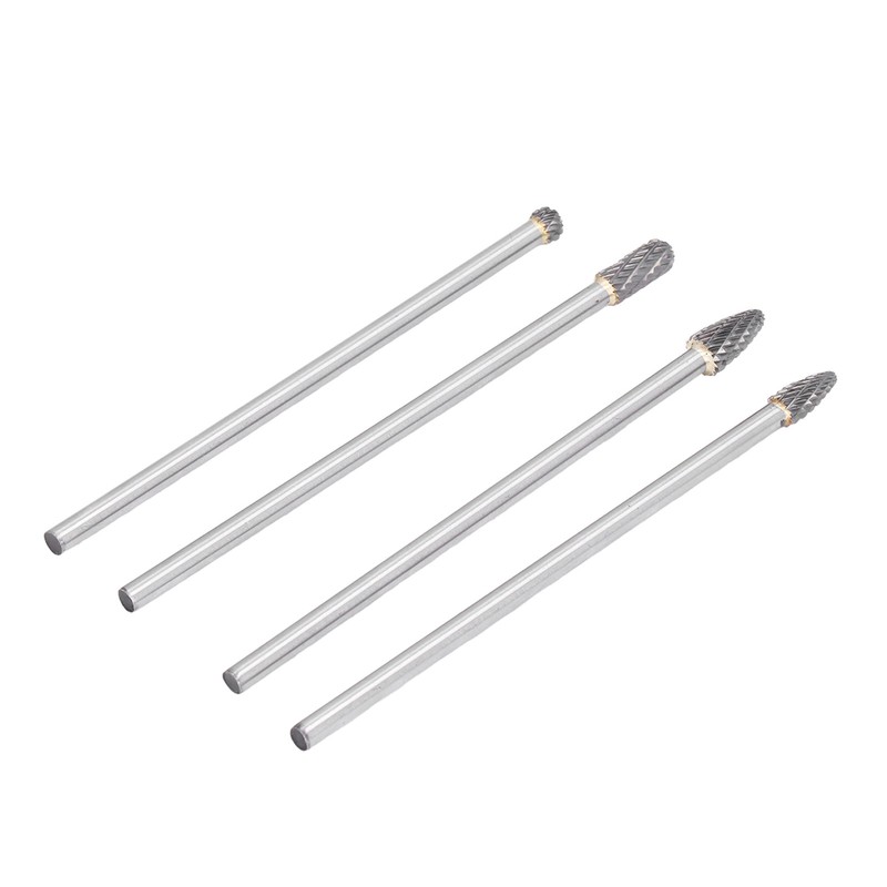 4Pcs Extended Carbide Rotating Burr Set 1/4in Shank Tungsten Steel