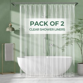 AmazerBath Shower Curtain Liner 2 Pack, 72 x 96 Inches Extra Long PEVA Plastic Shower Liner with 3 Weighted Stones and 12 Rustproof Metal Grommet, Lightweight Waterproof Shower Curtain - Clear