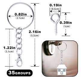 Key Ring with Chain Lobster Clasp 70 Pieces Key Ring Craft Set 35 Key Rings Chain 35 Screw Eye Pins, Key Rings 25 mm for Keys DIY Jewellery Making, Silver