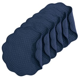 HOMBYS Quilted Placemats Set of 6 Washable Round Placemats for Kitchen Table-100% Cotton Fabric 13 Inch Round Table Mats, (13"x13", Sapphire Blue)