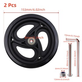 Risbay 6 Inch Rubber Replacement Wheelchair Wheels, 2 Pcs Wheel Replacement Heavy Duty Front Wheelchair Wheel with Screw Accessories for Walkers, Wheelchairs, Rollators (Black)