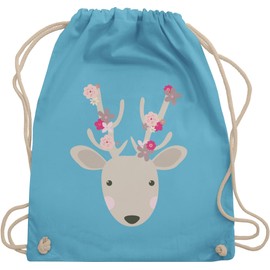Oktoberfest Child Gym Bag, Sweet Deer, Spring Animals with Flowers - Blue -