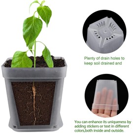 Square Nursery Pots Plastic 28 pcs 3 inches with Saucers and Plant Labels Reusable Seedling Pots Frosted Starter Plant Pots Mini Planter for Indoor/Outdoor