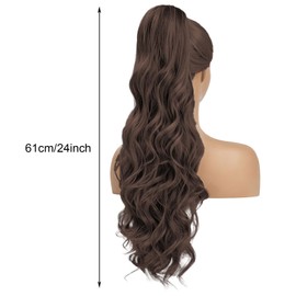 GWAWG Ponytail Extension, Ponytail Hair Extension with Comb Clip, Elastic Band, Voluminous Soft Hairpiece, Real Hair Curls for Women, Hairpieces for Thin Hair, 60 cm (Dark Brown)