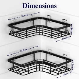 Kitsure Shower Shelf No Drilling – 2 Pieces Rustproof Shower Gel Holder No Drilling Shower Shelf Corner with 4 Hooks Soap Dish and Razor Holder, Durable Shower Shelf No Drilling, X-Large