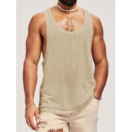 Runcati Mens Workout Tank Tops Sleeveless Shirt Muscle Gym Bodybuilding Fitness Training Loose Fit T Shirts Khaki