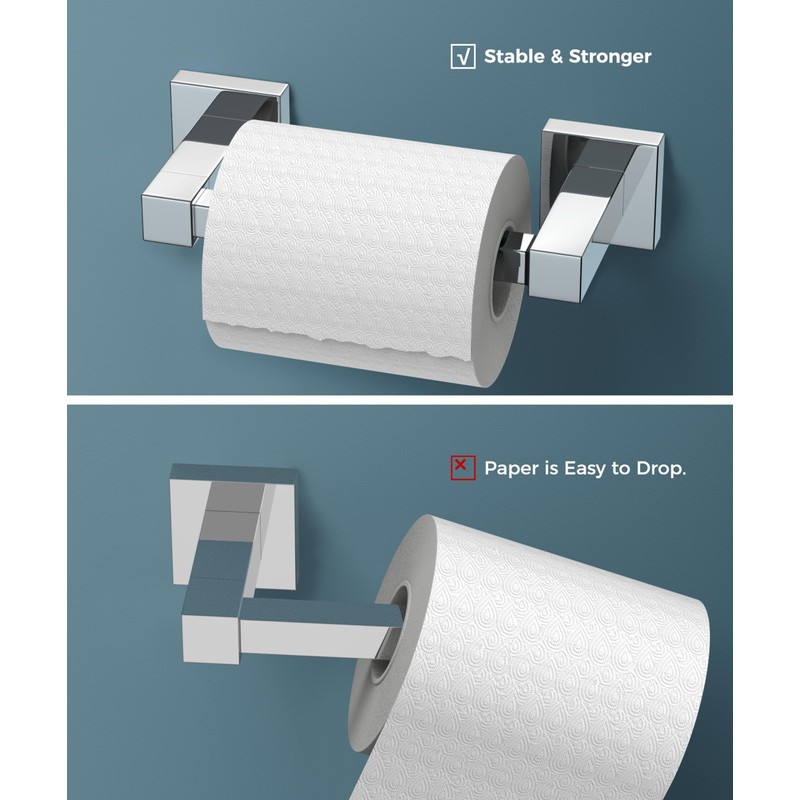 FORIOUS Toilet Roll Holder, Wall Mount Stainless Steel Square Double