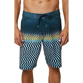 O'Neill Men's Standard Hyperfreak Print Quick Dry Stretch Boardshort, Navy/Wavelength, 30