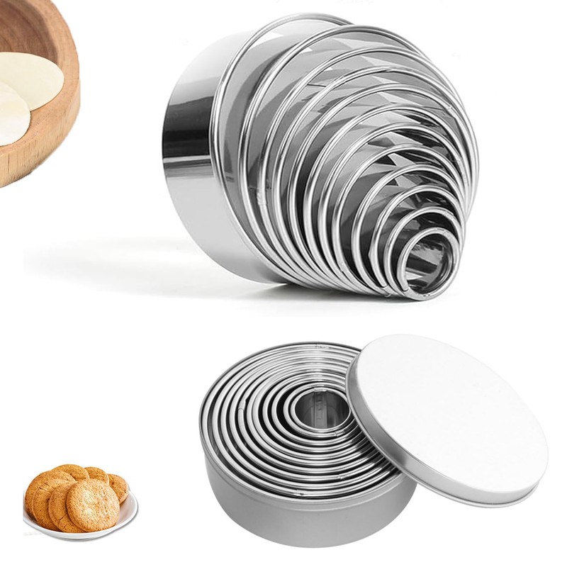 11 Pcs Premium Stainless Steel Round Cookie Cutters Set,Multi-Sized Circle