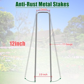 OUPSAUI 12 Inch 11 Gauge Galvanized Landscape Staples Stakes for Decoration, 50/100/200pcs Garden Metal Stakes for Weed Barrier Fabric, Fence Stakes, Tent Stakes(12in,50pcs)