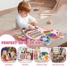 Unicorn Sensory Wall Panel for Kids - Activity Wall Busy Board Panels, Montessori Toddler Wall Activity Board, Wall Toys for Toddlers 3, Activity Cube, Perfect for Toddler Playroom, Pink