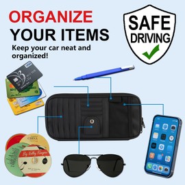 BGMTIMAI Car Sun Visor Organizer with Extendable Sunshade,Upgraded Version Multi-Pocket Visor Organizer Storage for Car/SUV/Truck with 13CD Holders,Sunglass Clip, Card Holder,Visor Accessories