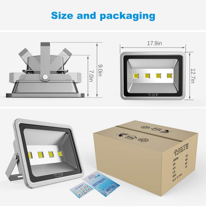 200W LED Flood Lights Outdoor, 110-285V, 20000LM Super Bright Security