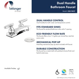 Plumb Pak EBU74WCP Dual Handle Bathroom Sink Faucet with Drain Assembly, With Pop-Up, Polished Chrome