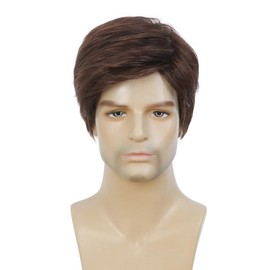 Salaibs Mens Brown Short Wigs Layered Synthetic Heat Resistant Fiber Wig for Cosplay Daily Party Use