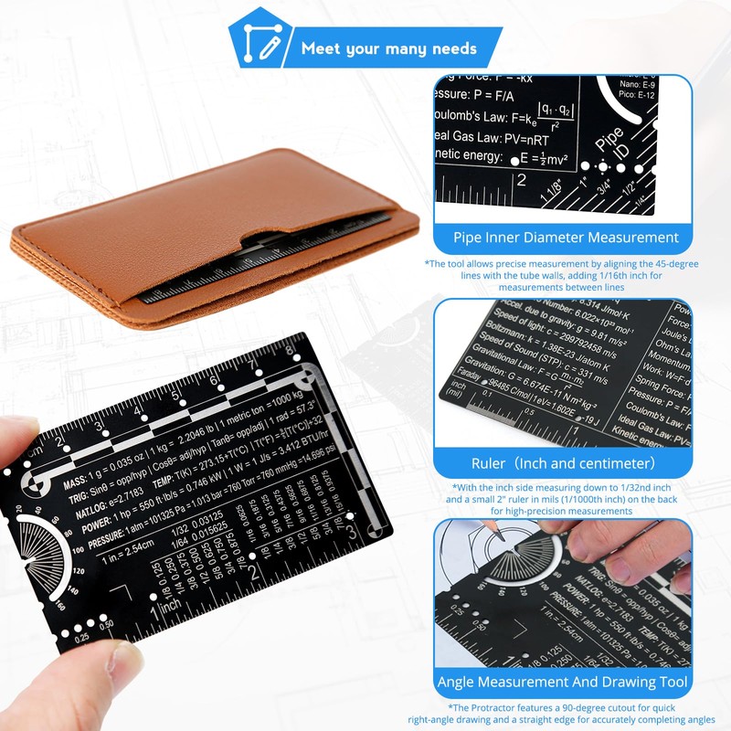 OCQOTAT Small Metal Ruler Protractor Compass Scale,Multi-Tool 3 Inch Metric