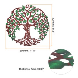 PATIKIL Metal Tree Wall Decor, Tree of Life Wall Sculpture Ornament Hanging Wall Decoration for Home Indoor Outdoor, Green Brown