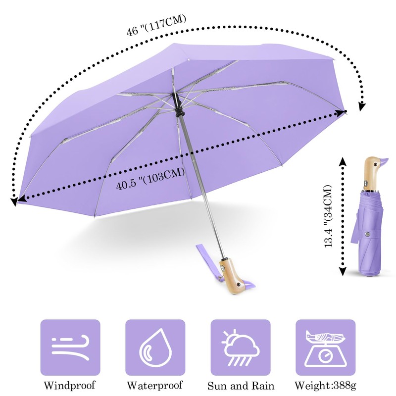 Natuquebrela Folding Duck Umbrella Cute - Duck Head Wooden Handle