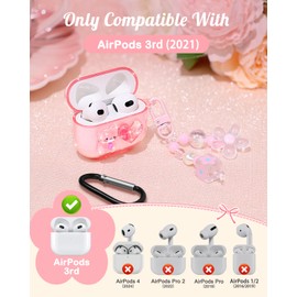 Boaretiu for Airpods 3 Case for Women Girls Girly Cute Kawaii - Girlish Stylish Shell Cat Design Cover with Carabiner and Airpods Gen 3