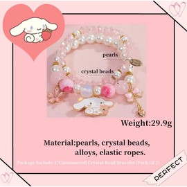 GAUEIOUR Cinnamoroll Crystal Bead Bracelet,Cute Cartoon Crystal Beaded Elastic Bracelet for Girls & Ladies,Small Fresh Simple Cute Cartoon Yugui Dog Bracelet(Pack Of 2)