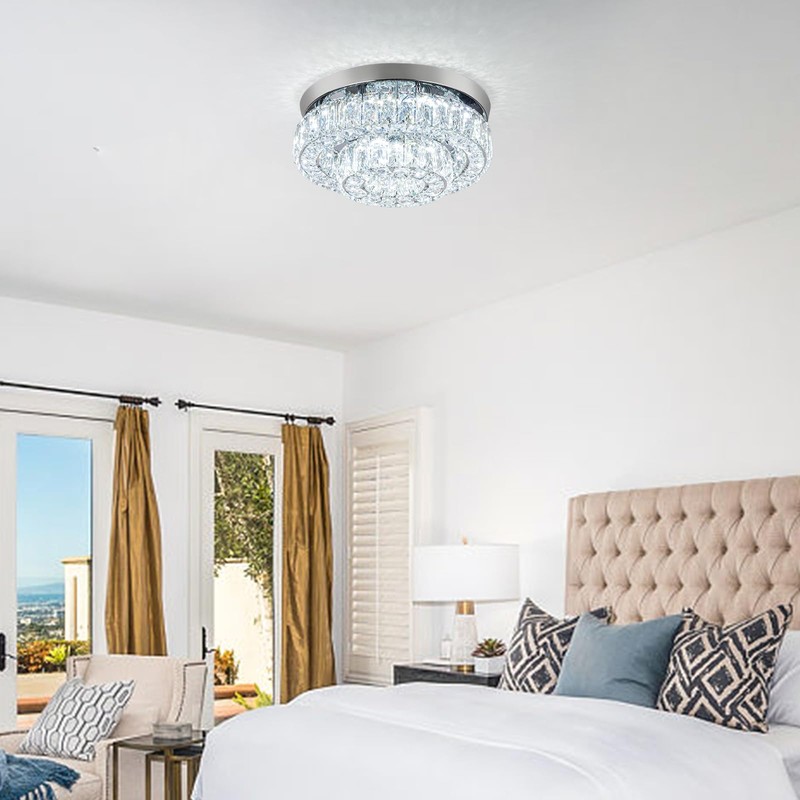 HongnuoFc 12 Inch Crystal Chandelier LED Ceiling Light 2 Tier
