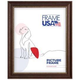 Frame USA 16x20 Picture Frame, Brown with Gold Beaded Detail, Boardroom Series, Wall Hanging Frame with High Clarity Plexiglass