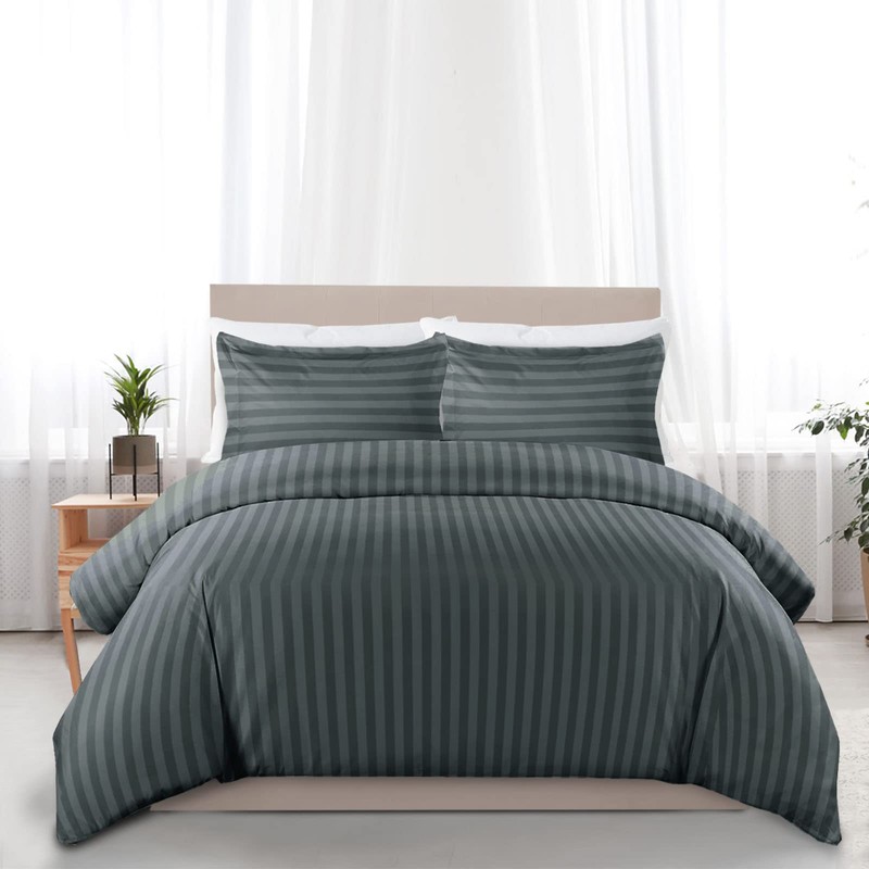 MOONLIGHT20015 Single Duvet Cover Set Reversible Stripes Satin Bedding Set