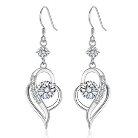 Silver Drop Earrings for Women, Sterling Silver Dangle Earrings with Cubic Zirconia | Silver Hanging Hypoallergenic Earring Jewellery for Girls Birthday Anniversary Christmas