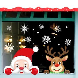 2-Sheet Christmas Window Stickers,Cute Christmas Decals Decorations,Christmas Window Cling Sticker,Double Sided Santa Claus Snowflake Snowman Deer Sticker for Wall Glass Door Showcase
