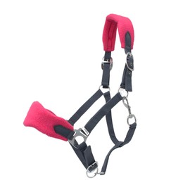 PFIFF Sunny 103103 Headcollar Set, 3-Piece Set Consisting of Headcollar, Knit and Fly Fringes, Individually Adjustable, Grey/Pink, Full