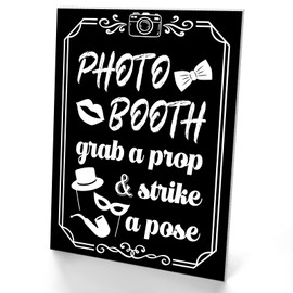 Briwooody Photo Booth Sign with Stand Retro Background Table for Indoor and Outdoor Party Theme Event Photography Props Desktop Decoration Supplies