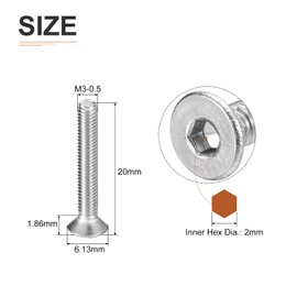 DTGN M3-0.5 x 20mm Flat Head Socket Cap Screws, 40 Pack 304 Stainless Steel Hex Socket Flat Head Screws, Full Thread, Countersunk Bolts