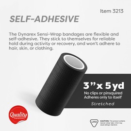 Dynarex 3213 Corporation Sensi-Wrap Self-Adherent Bandage Roll, Black, 3" x 5 Yard, Pack of 24