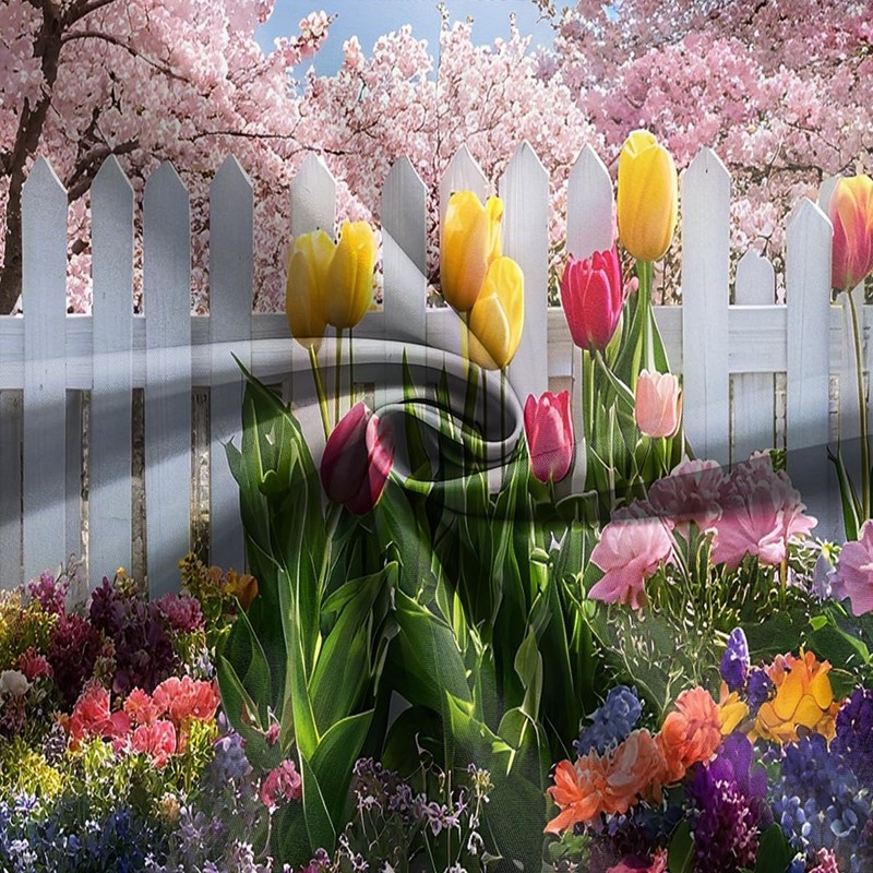 DePhoto 7x5FT Spring Garden Backdrop Secret Floral Garden Tulip Peach