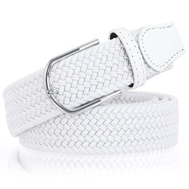 JASGOOD Mens Belt-Elastic Braided Stretch Belt with Covered Leather Buckle for Jeans Woven Trouser Belts for Men and Women,White,Fit Waist Size 37"-41"