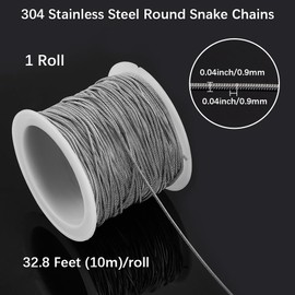 Beebeecraft 1 Roll 32.8 Feet/10m Round Snake Chains 304 Stainless Steel Crimps DIY Chains Making Kit for Men Women Necklace Jewellery Making