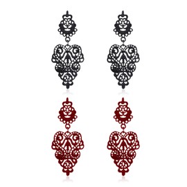 KaFu 2 pairs Bohemian Filigree Chandelier Hollow Lace Pattern Earrings Lightweight Moroccan Style Floral Geometric Dangling Drop Earrings Statement jewelry for Women (black+red)